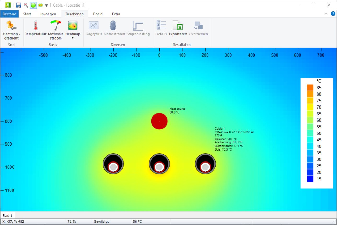 Screenshot van Vision Cable Analysis, een praktisch programma voor het berekenen van de belastbaarheid van kabels